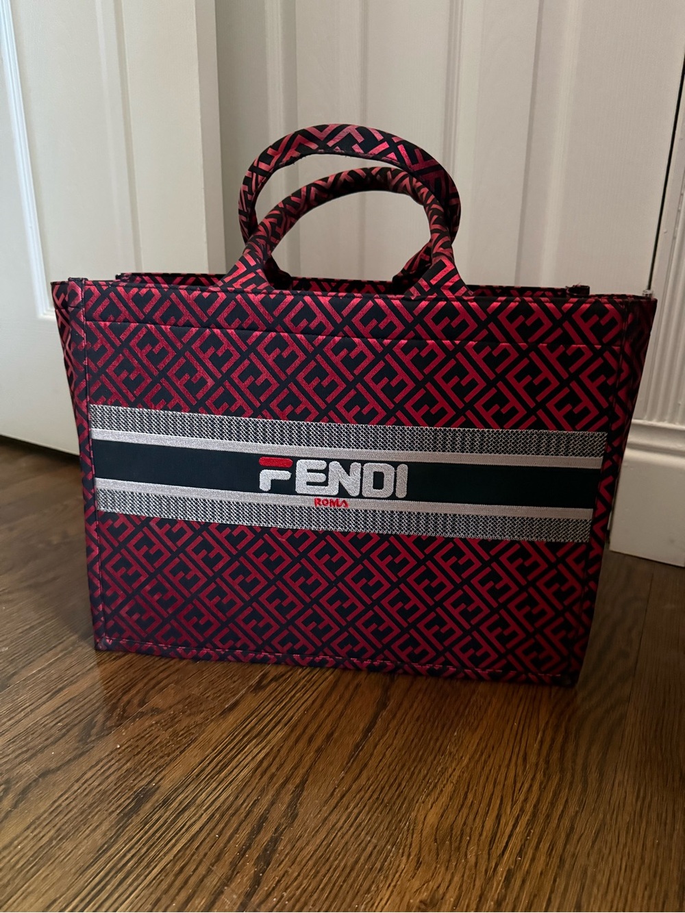 Fendi Red and Black Monogram Briefcase Tote
